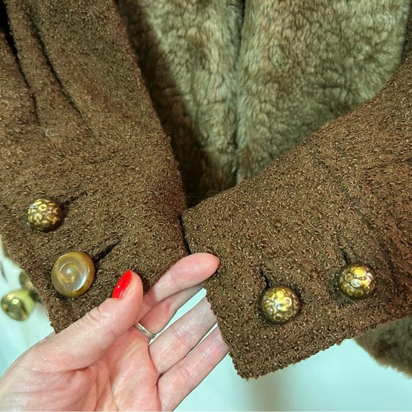 VINTAGE 1940s Beaver Fur Wool Kraeler Coat Women’s Medium Brown Bakelite Jacket - Picture 3 of 10